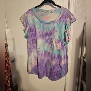 Vibrant Tie-Dye Ruffle Sleeve Tee